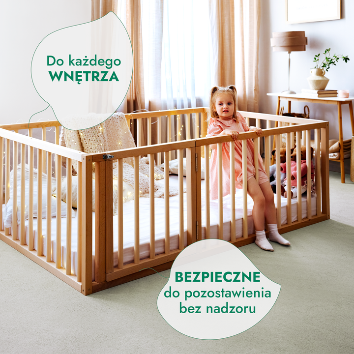 Niskie łóżeczko podłogowe Montessori z ogrodzeniem dla maluchów