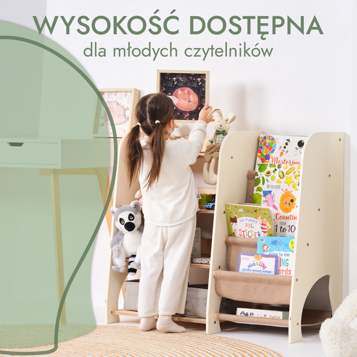 Drewniane regały Montessori 2w1: Regał na książki i zabawki