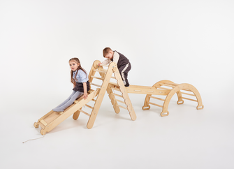 5 w 1 Zestaw Wspinaczkowy Montessori dla Dzieci : Drabinka Pikler + Bujak + Zjeżdżalnia + Siatka + Poduszka