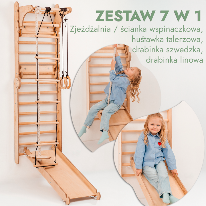 Drabinka Gimnastyczna dla Dzieci / Drabinka do wspinaczki  + Zestaw huśtawek + Zjeżdżalnia + Przystawka do Rysowania