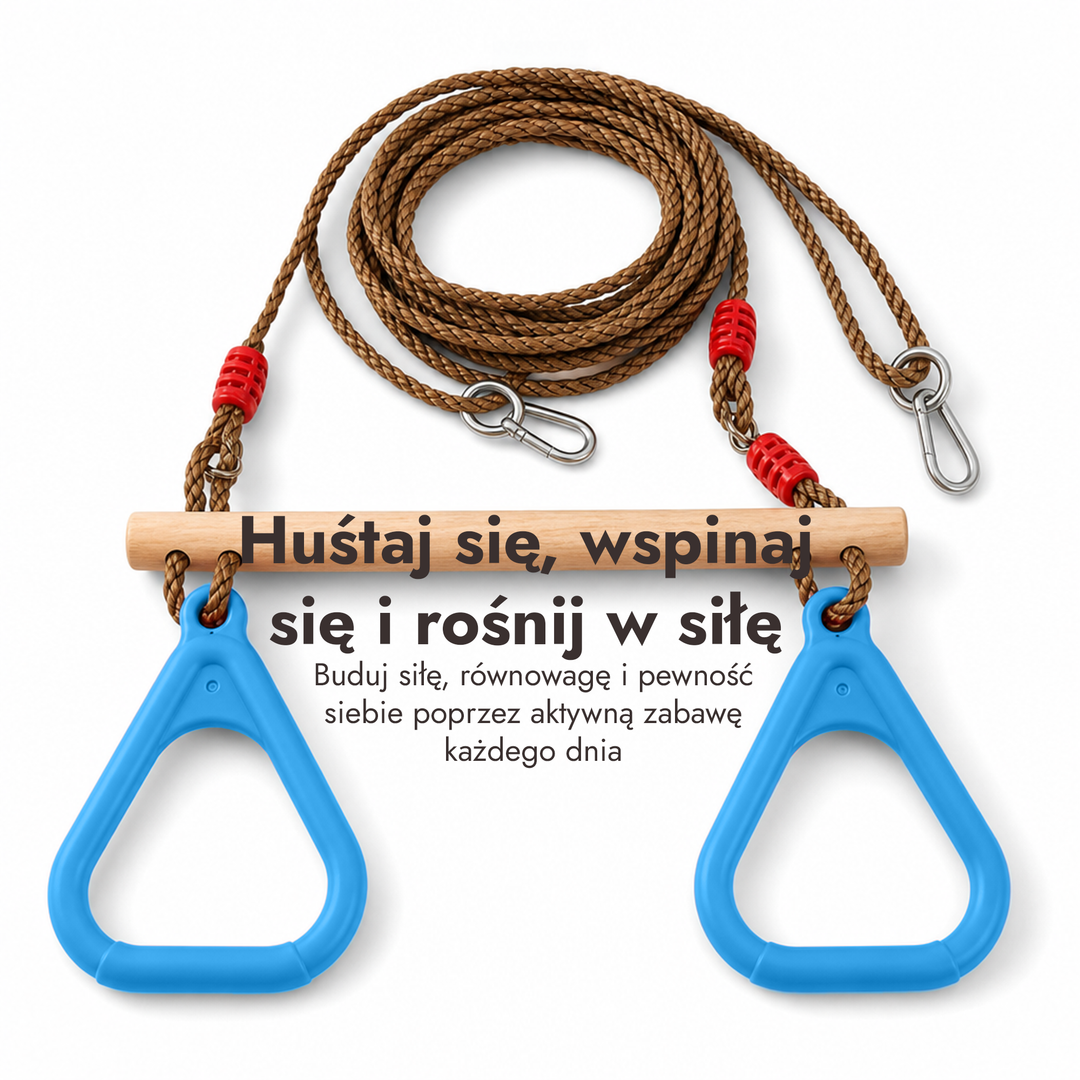 Zestaw huśtawka 2w1: trapez + kółka gimnastyczne