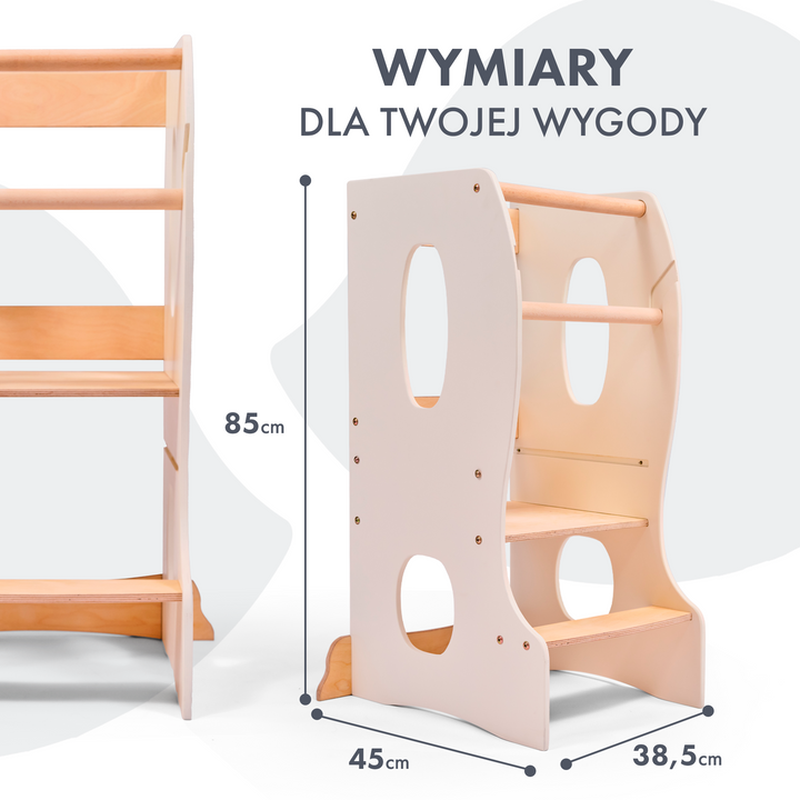 Podest kuchenny Montessori: niezbędna pomoc w kuchni. Kolor: kość słoniowa