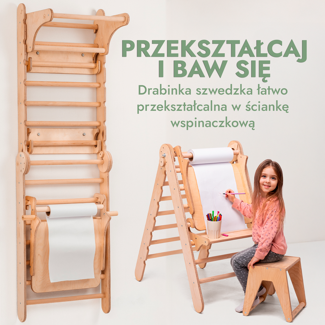 Drabinka Gimnastyczna dla Dzieci / Drabinka do wspinaczki  + Zestaw huśtawek + Zjeżdżalnia + Przystawka do Rysowania