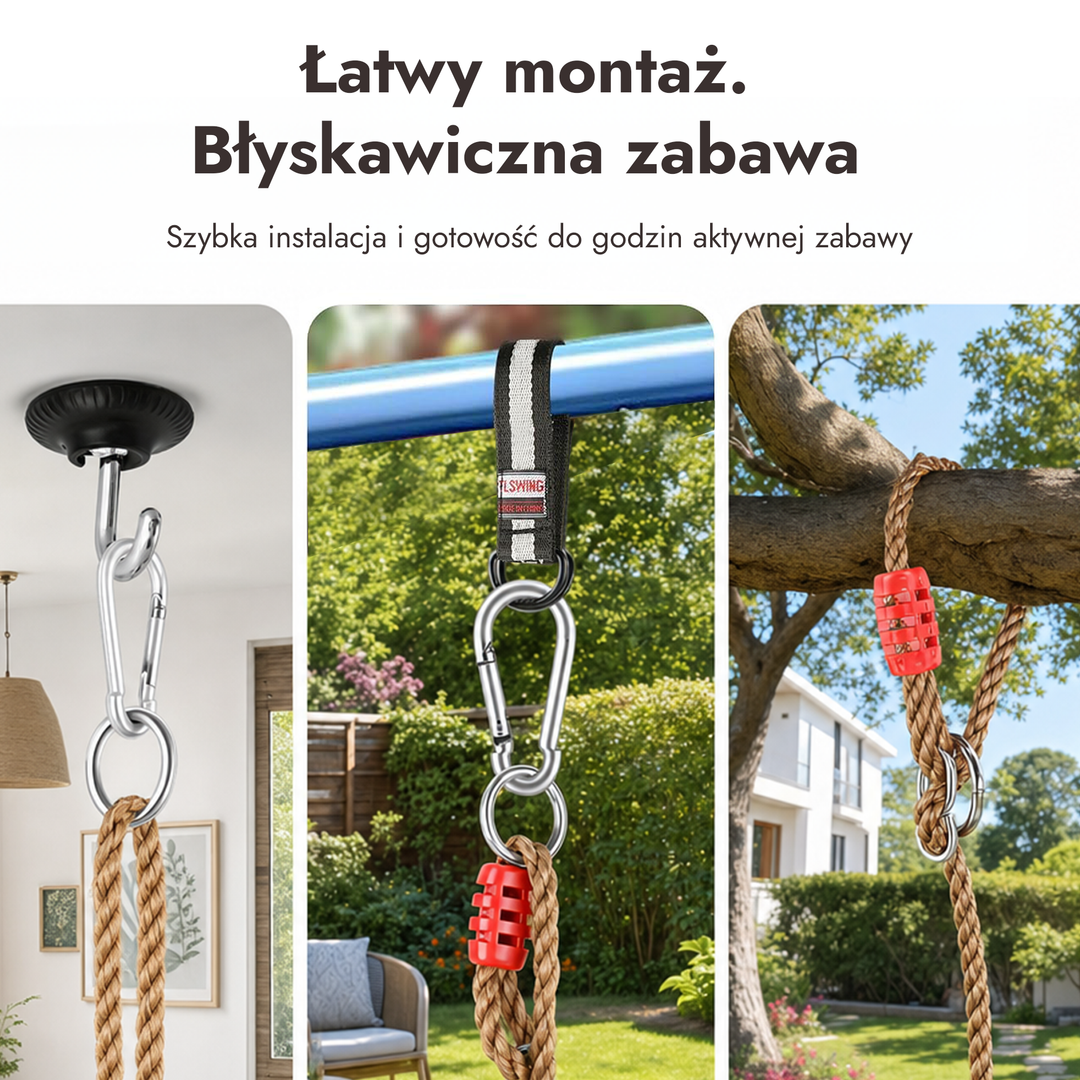 Zestaw huśtawka 2w1: trapez + kółka gimnastyczne