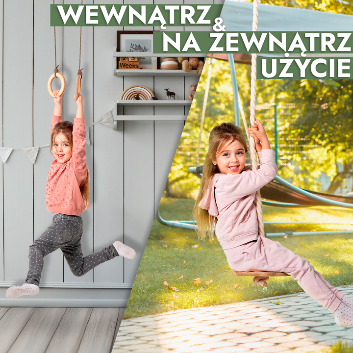 Zestaw do wspinaczki i huśtawki 3w1: drabinka linowa, kółka gimnastyczne i huśtawka talerzowa