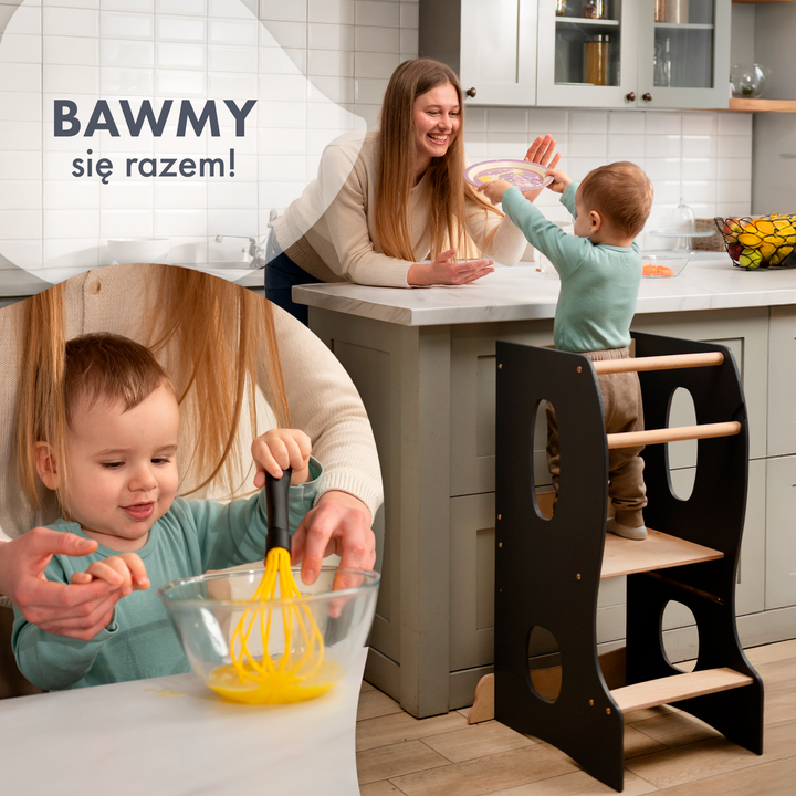 Podest kuchenny Montessori: niezbędna pomoc w kuchni. Kolor: szary