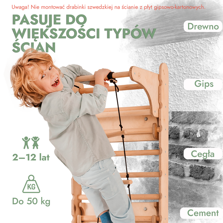 Drabinka Gimnastyczna dla Dzieci / Drabinka do wspinaczki  + Zestaw huśtawek + Zjeżdżalnia + Przystawka do Rysowania