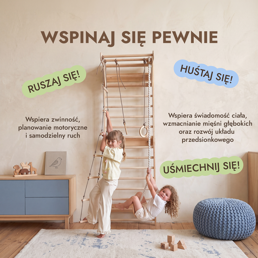 5-in-1 Drabinka gimnastyczna dla dzieci z drążkiem i zestawem huśtawek 3w1