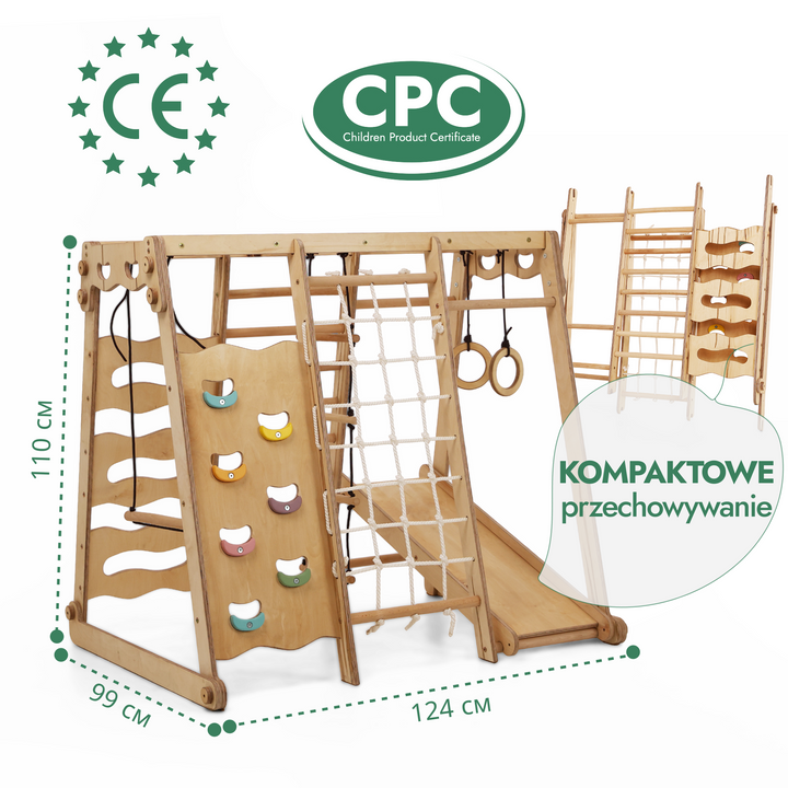 Drewniany plac zabaw dla dzieci 6w1: plac zabaw + zestaw huśtawek + zjeżdżalnia + lina + schody