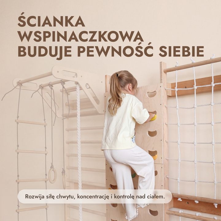 Rozszerzenie do drabinki szwedzkiej: ścianka wspinaczkowa i siatka