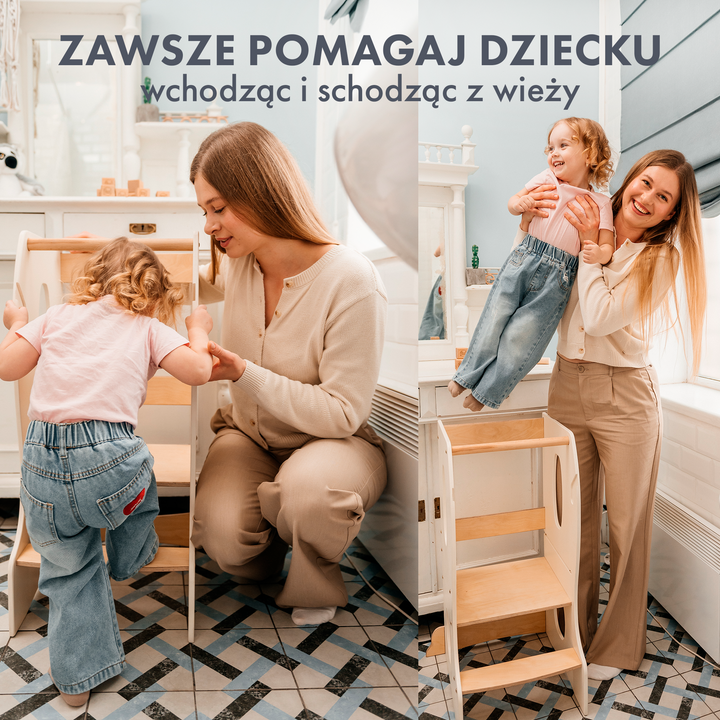 Podest kuchenny Montessori: niezbędna pomoc w kuchni. Kolor: szary