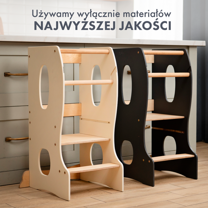 Podest kuchenny Montessori: niezbędna pomoc w kuchni. Kolor: szary