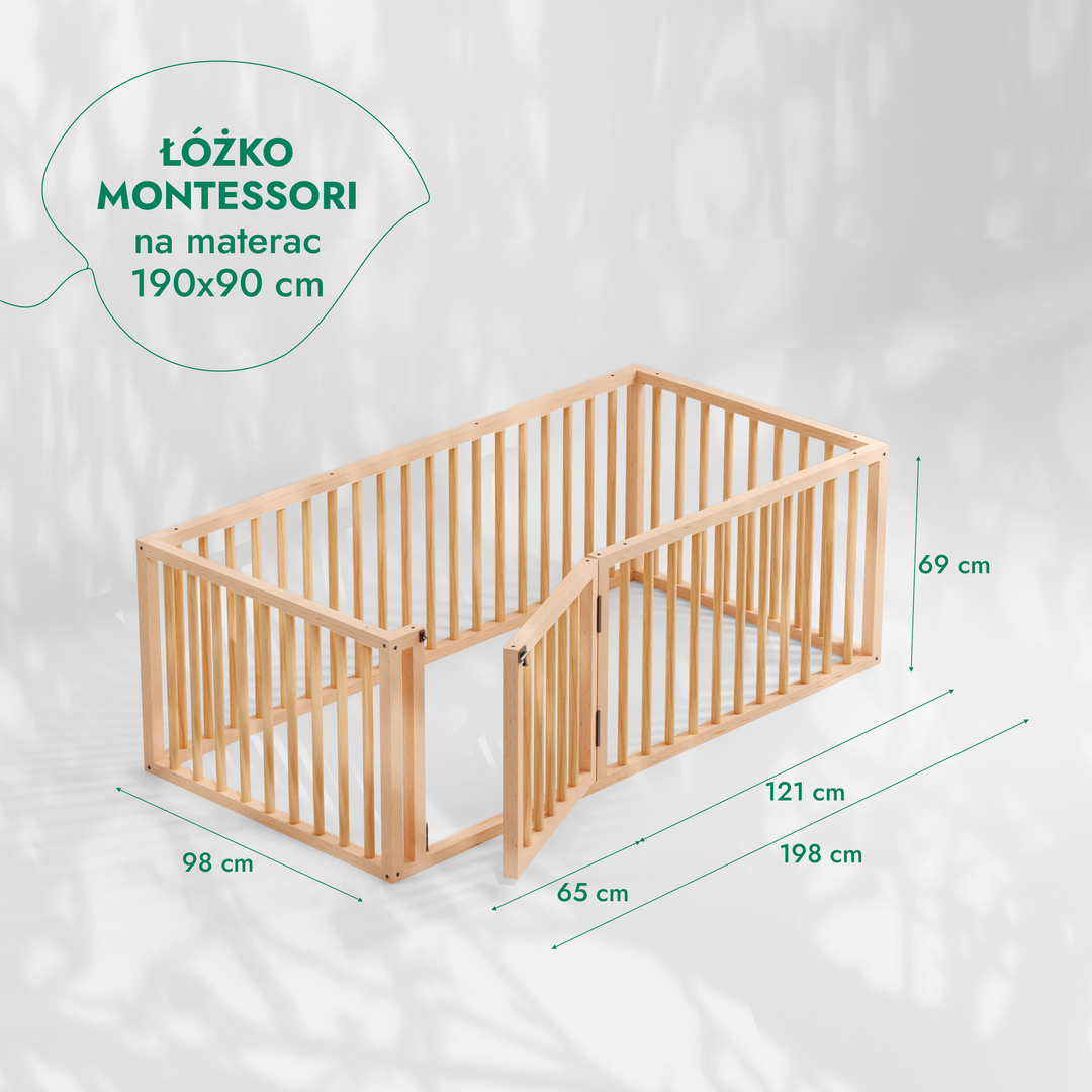 Niskie łóżeczko podłogowe Montessori z ogrodzeniem dla maluchów