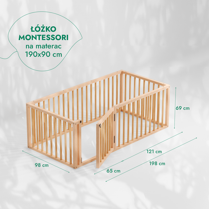Niskie łóżeczko podłogowe Montessori z ogrodzeniem dla maluchów