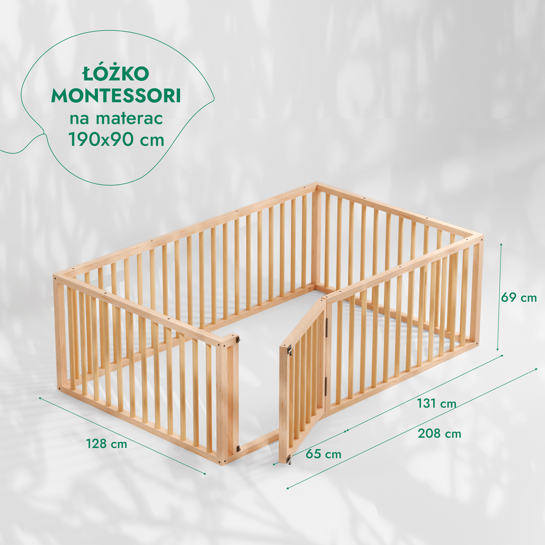 Niskie łóżeczko podłogowe Montessori z ogrodzeniem dla maluchów