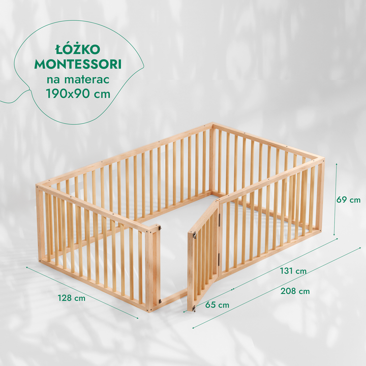 Niskie łóżeczko podłogowe Montessori z ogrodzeniem dla maluchów