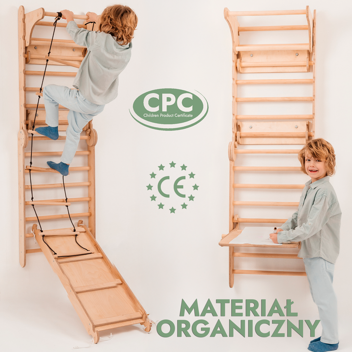 Drabinka Gimnastyczna dla Dzieci / Drabinka do wspinaczki  + Zestaw huśtawek + Zjeżdżalnia + Przystawka do Rysowania