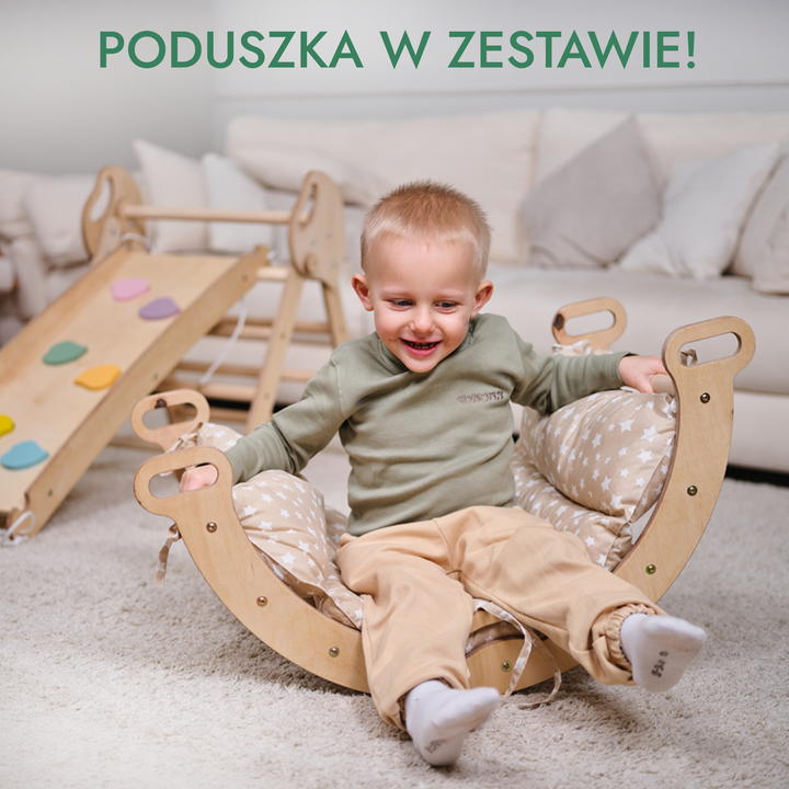 4w1 Zestaw Wspinaczkowy Montessori dla Dzieci: Drabinka Pikler + Bujak /łuk wspinaczkowy + zjeżdżalnia + poduszka (1-3 lata)