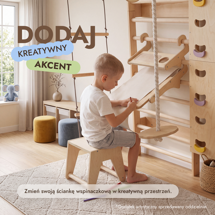 7-in-1 Ścianka wspinaczkowa dla dzieci: drabinka, chwyty, siatka, drążek i zestaw huśtawek 3w1