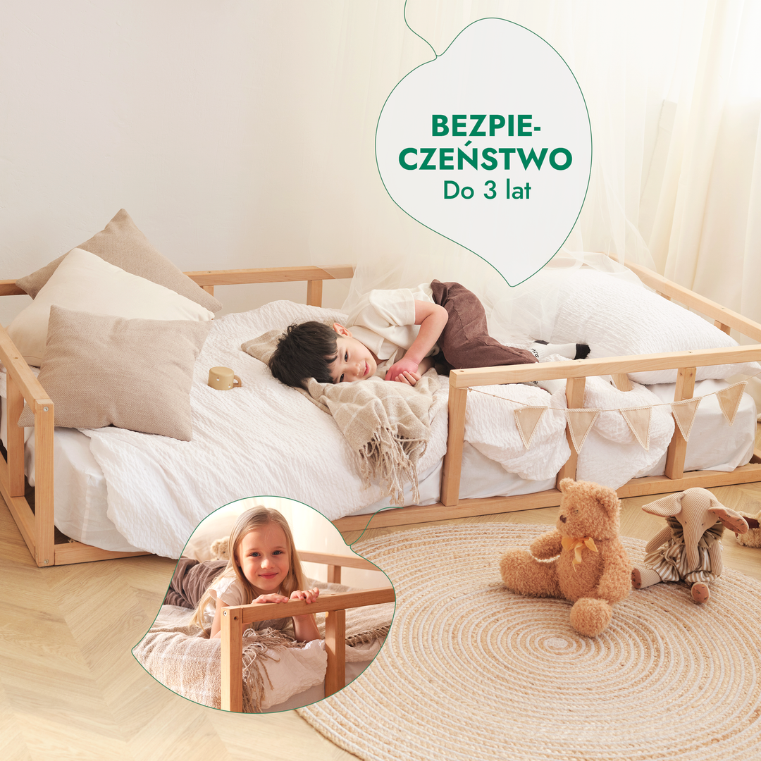 Niskie łóżeczko podłogowe Montessori z ogrodzeniem dla maluchów