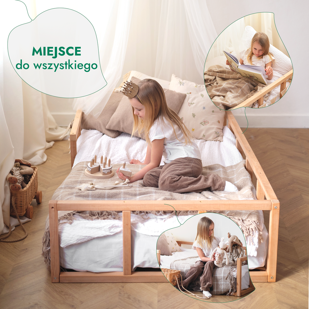 Niskie łóżeczko podłogowe Montessori z ogrodzeniem dla maluchów