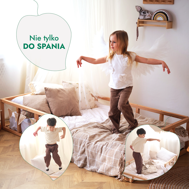 Niskie łóżeczko podłogowe Montessori z ogrodzeniem dla maluchów
