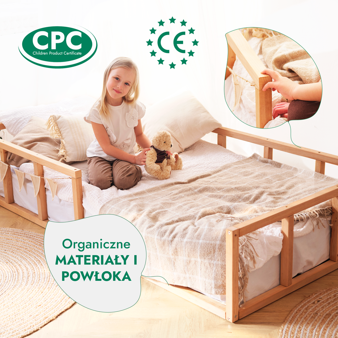 Niskie łóżeczko podłogowe Montessori z ogrodzeniem dla maluchów