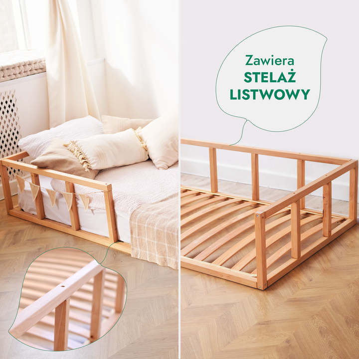 Niskie łóżeczko podłogowe Montessori z ogrodzeniem dla maluchów