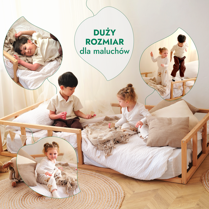 Niskie łóżeczko podłogowe Montessori z ogrodzeniem dla maluchów