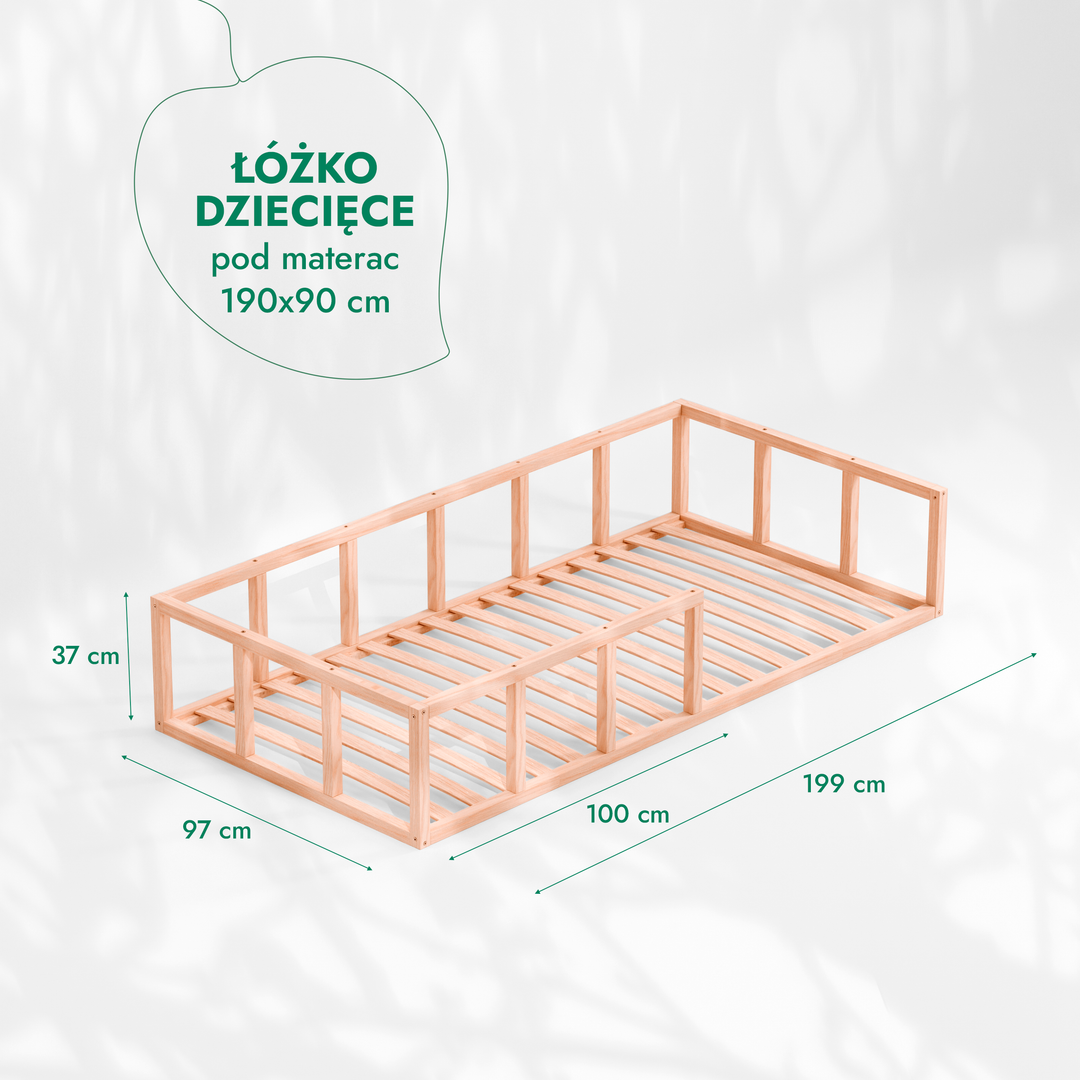Niskie łóżeczko podłogowe Montessori z ogrodzeniem dla maluchów