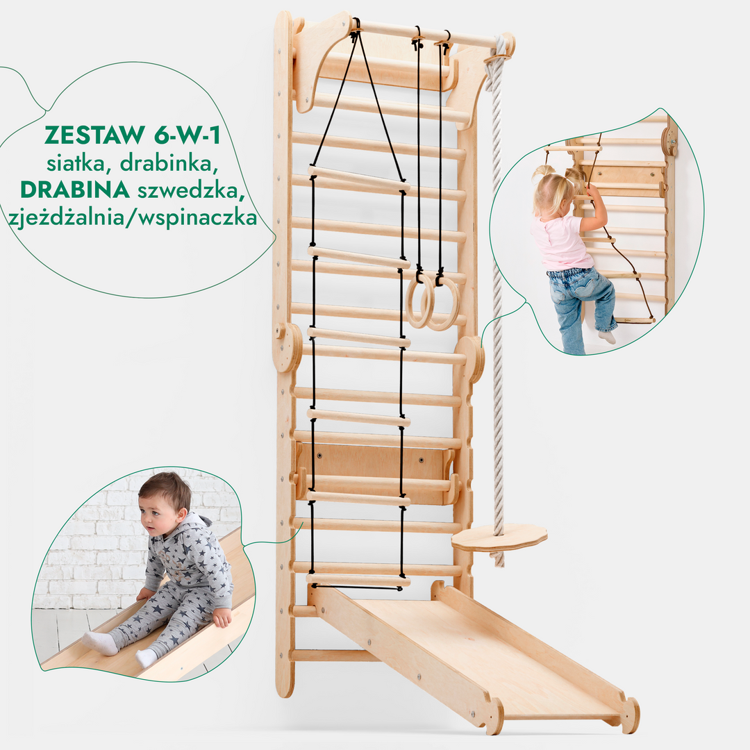 Drabinka Gimnastyczna dla Dzieci 6w1: Drabinka do wspinaczki + Zestaw huśtawek + Zjeżdżalnia