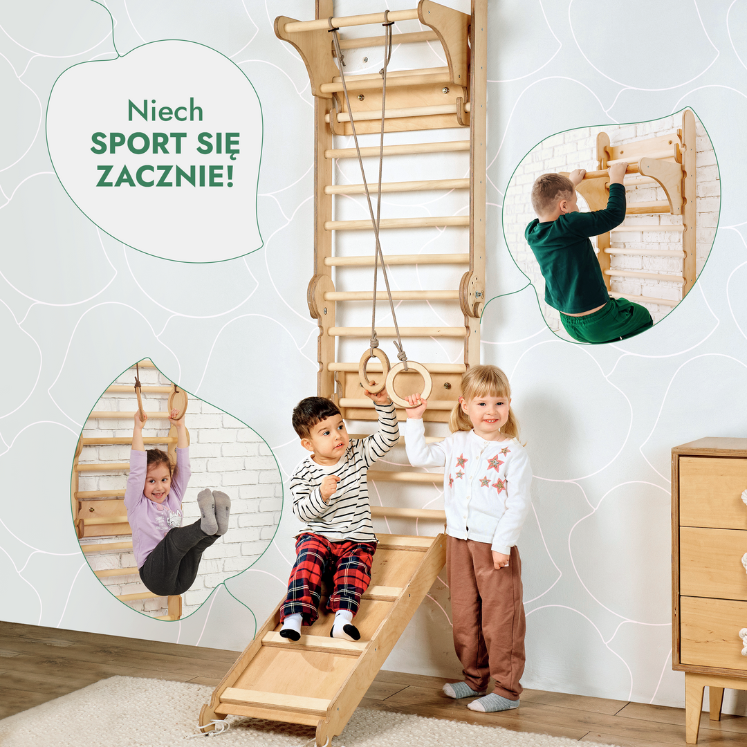 Drabinka Gimnastyczna dla Dzieci 6w1: Drabinka do wspinaczki + Zestaw huśtawek + Zjeżdżalnia