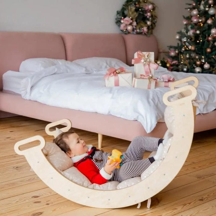 Bujak Drewniany Montessori + Poduszka – Przyrządy Wspinaczkowe dla Dzieci 1-7 lat