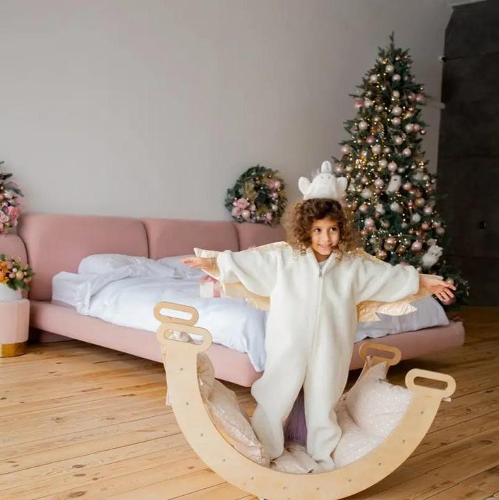 Bujak Drewniany Montessori + Poduszka – Przyrządy Wspinaczkowe dla Dzieci 1-7 lat