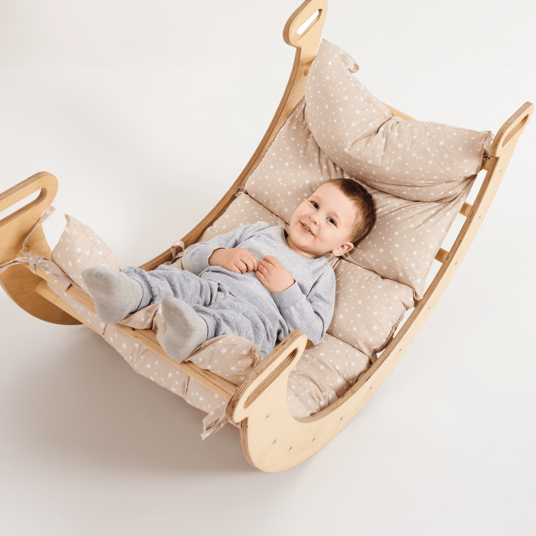 Bujak Drewniany Montessori + Poduszka – Przyrządy Wspinaczkowe dla Dzieci 1-7 lat