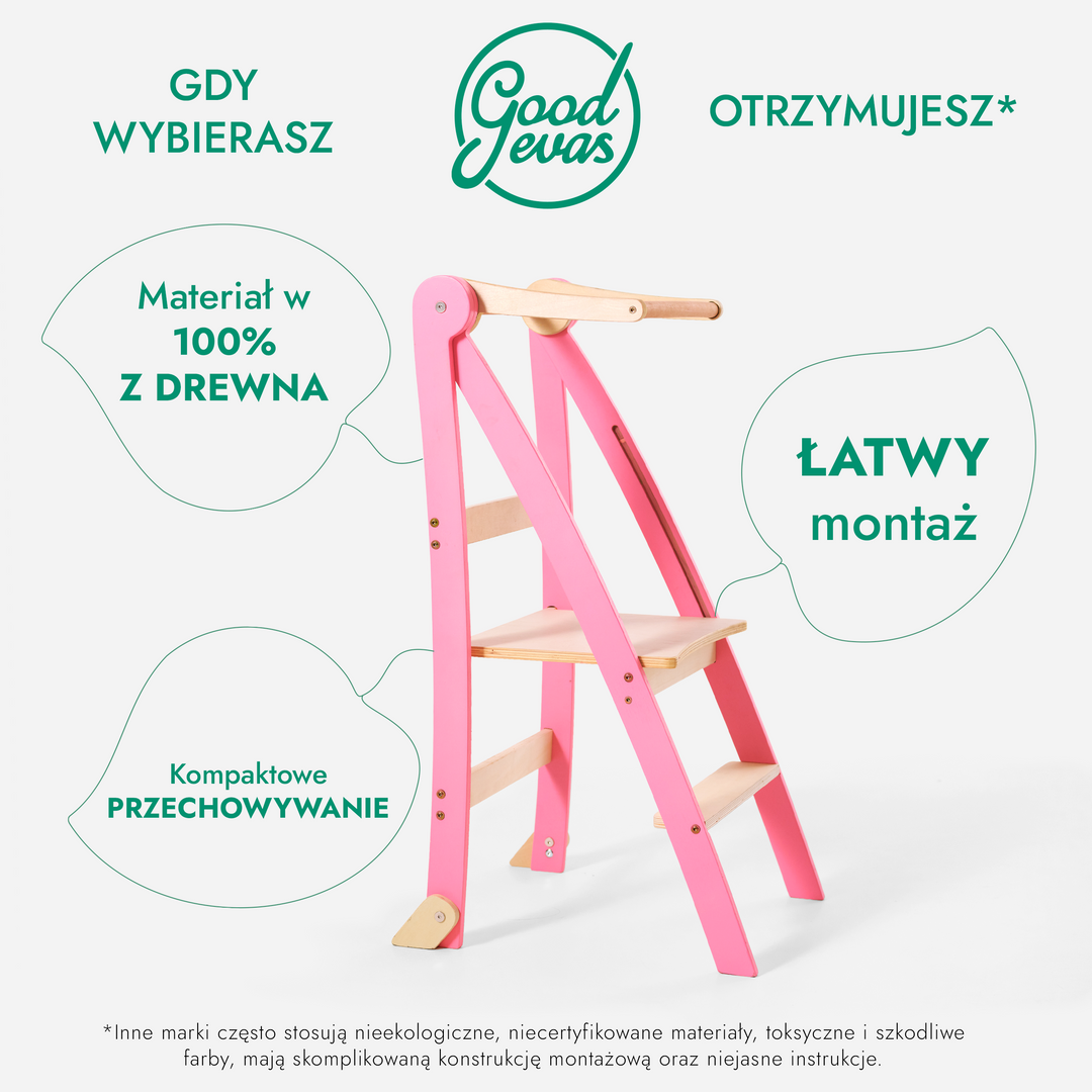 Wieża edukacyjna: Składany stołek dla maluchów - Różowy