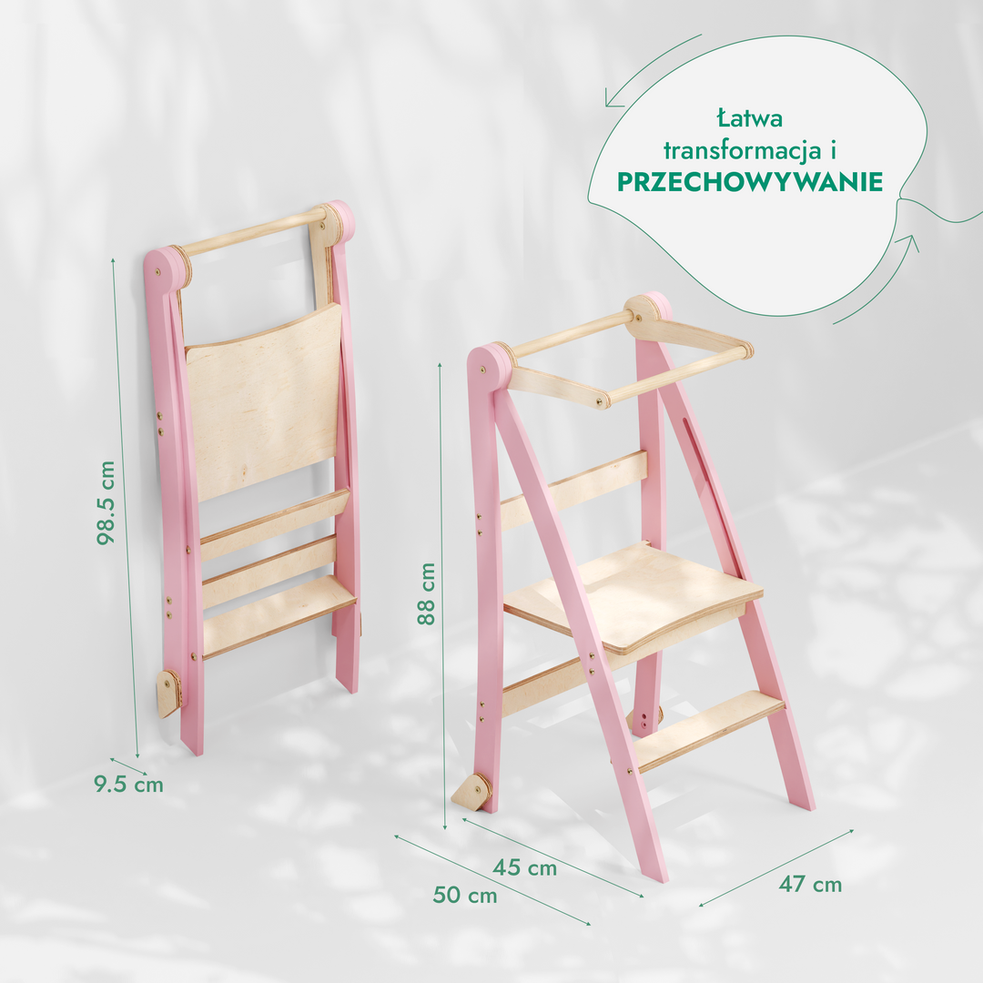 Wieża edukacyjna: Składany stołek dla maluchów - Różowy