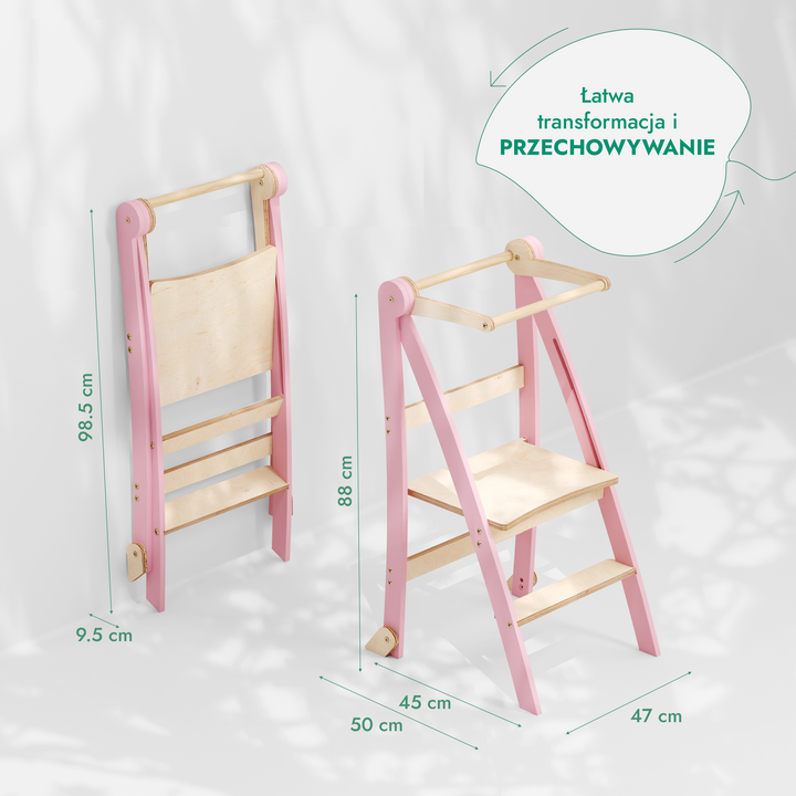 Wieża edukacyjna: Składany stołek dla maluchów - Różowy