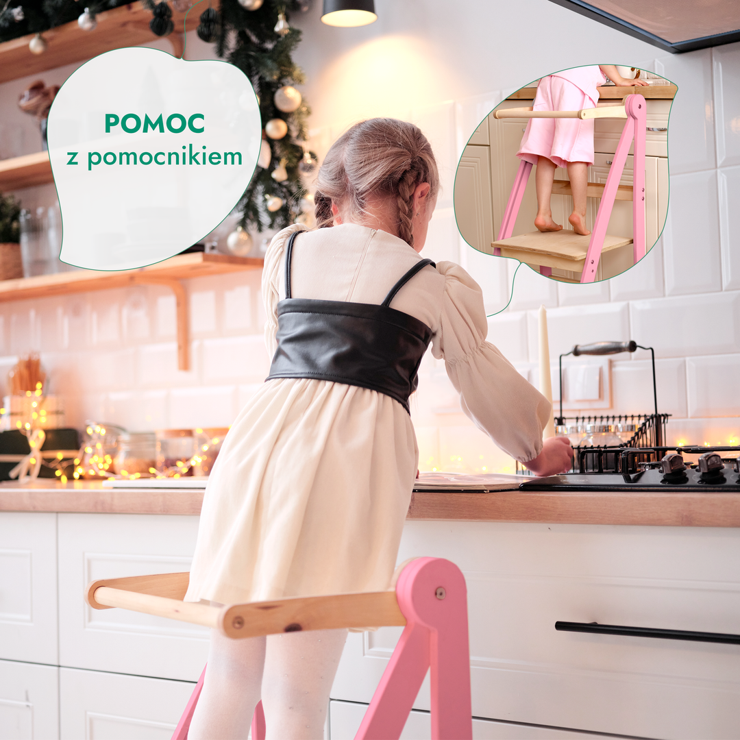 Wieża edukacyjna: Składany stołek dla maluchów - Różowy