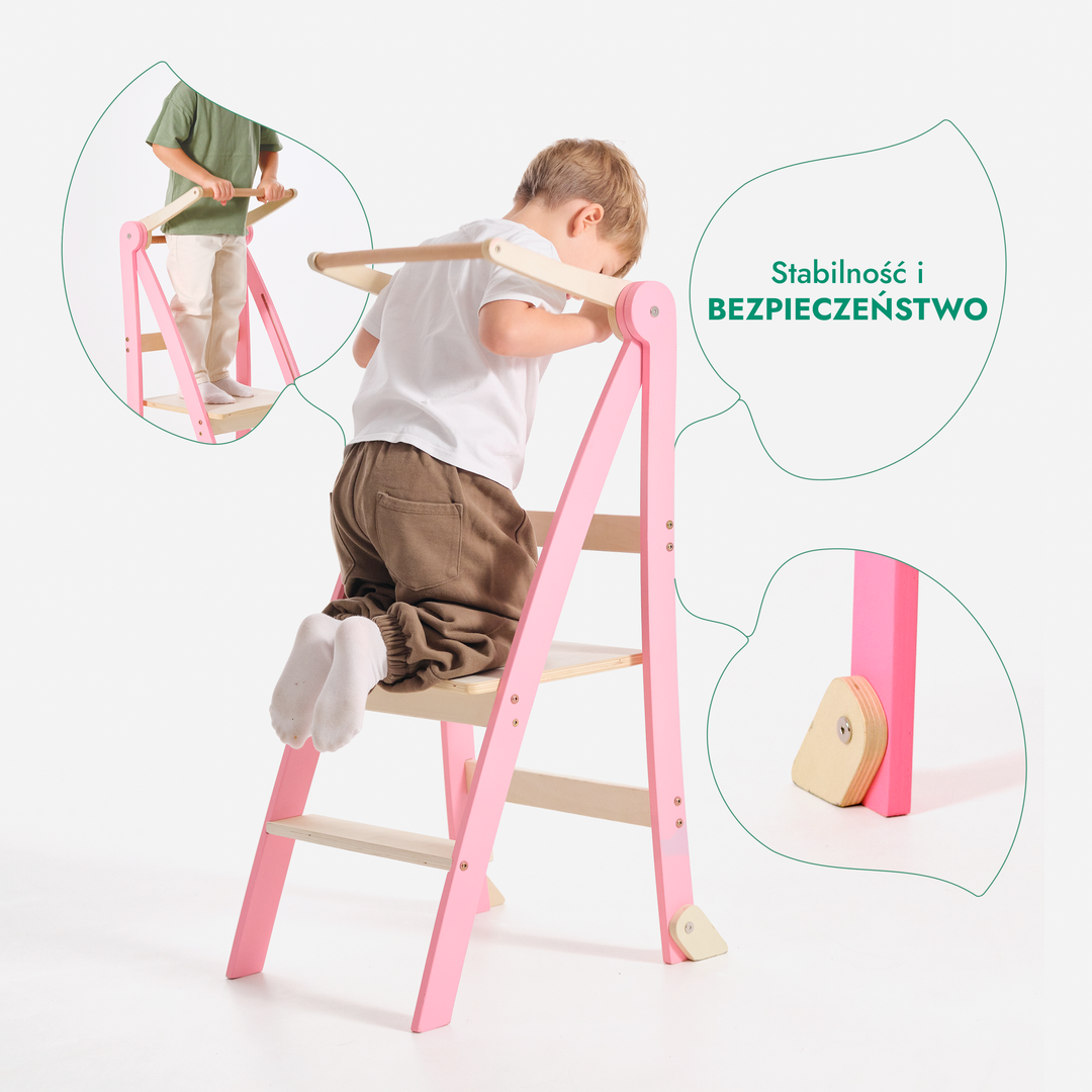Wieża edukacyjna: Składany stołek dla maluchów - Różowy