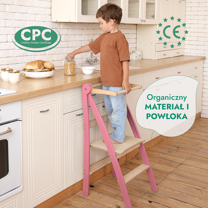Wieża edukacyjna: Składany stołek dla maluchów - Różowy