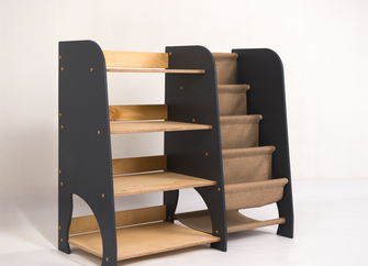 Regały Montessori na książki i zabawki dla maluchów 2w1